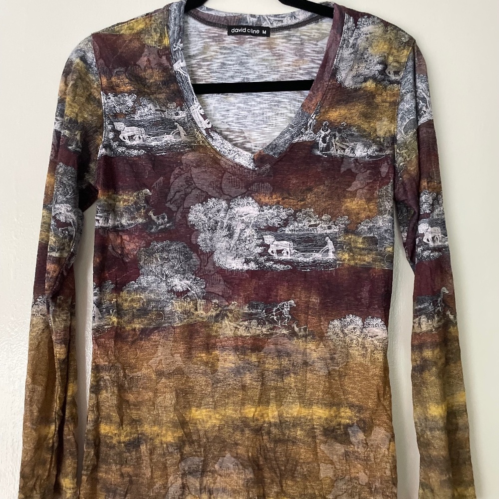 David Cline Farm Scene Long Sleeve Shirt Size Medium